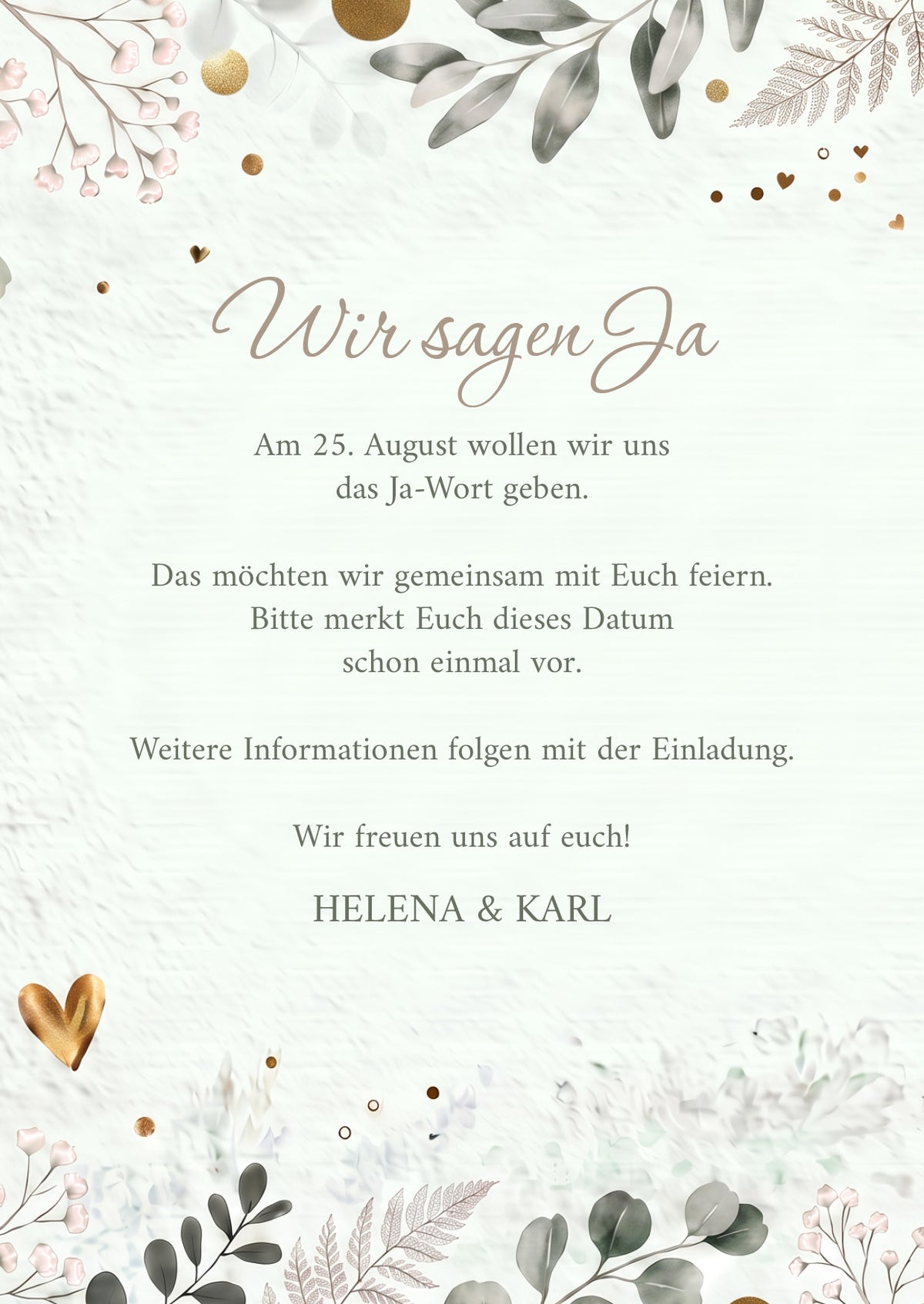 Save the Date Karte Hochzeit „Golden Bloom“ – Elegante Vorankündigung mit goldener Note