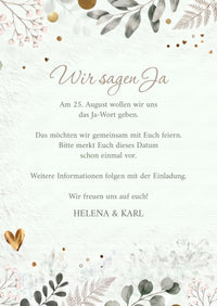 Save the Date Karte Hochzeit „Golden Bloom“ – Elegante Vorankündigung mit goldener Note