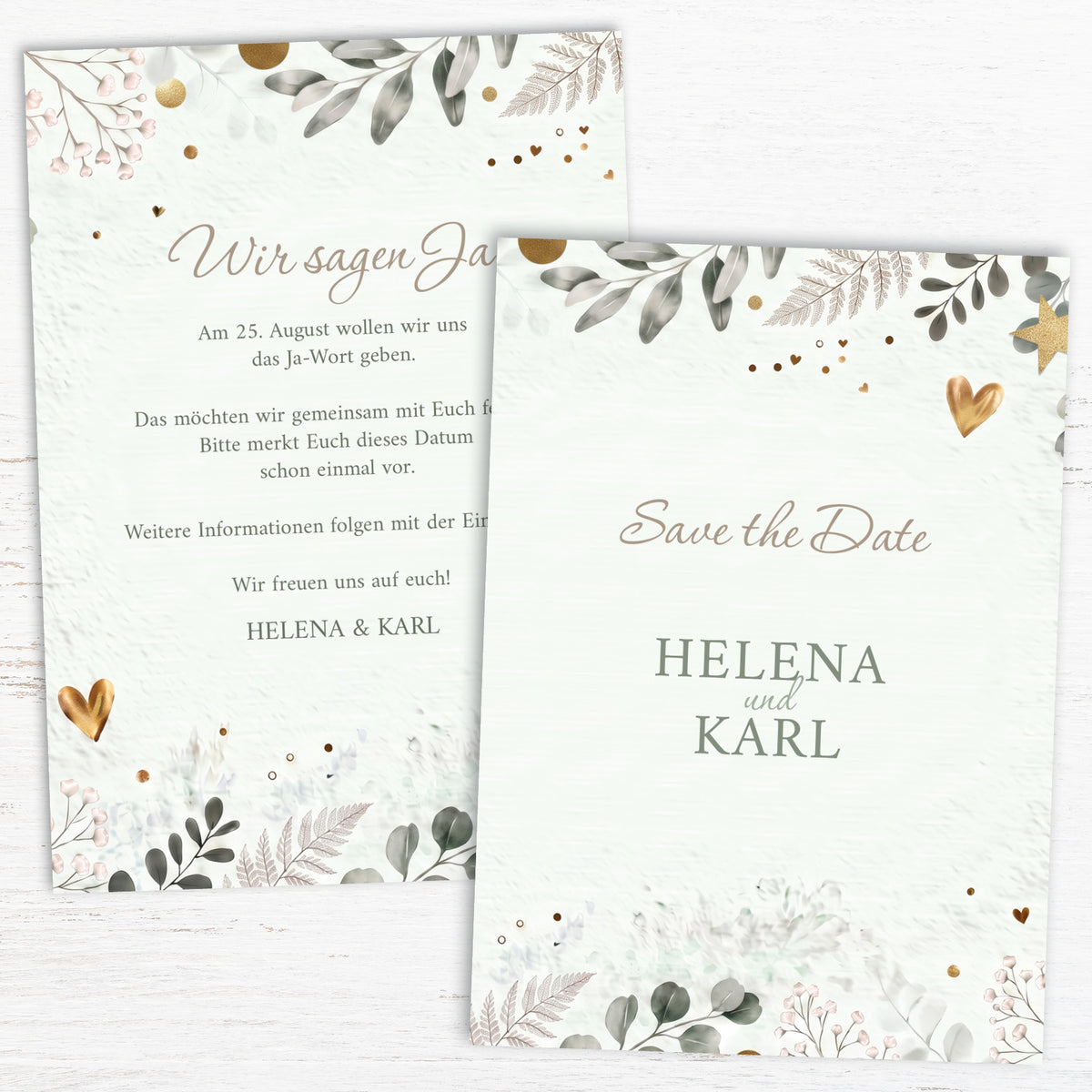 Save the Date Karte Hochzeit „Golden Bloom“ – Elegante Vorankündigung mit goldener Note
