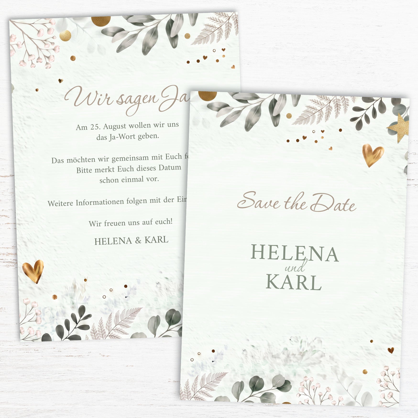 Save the Date Karte Hochzeit „Golden Bloom“ – Elegante Vorankündigung mit goldener Note