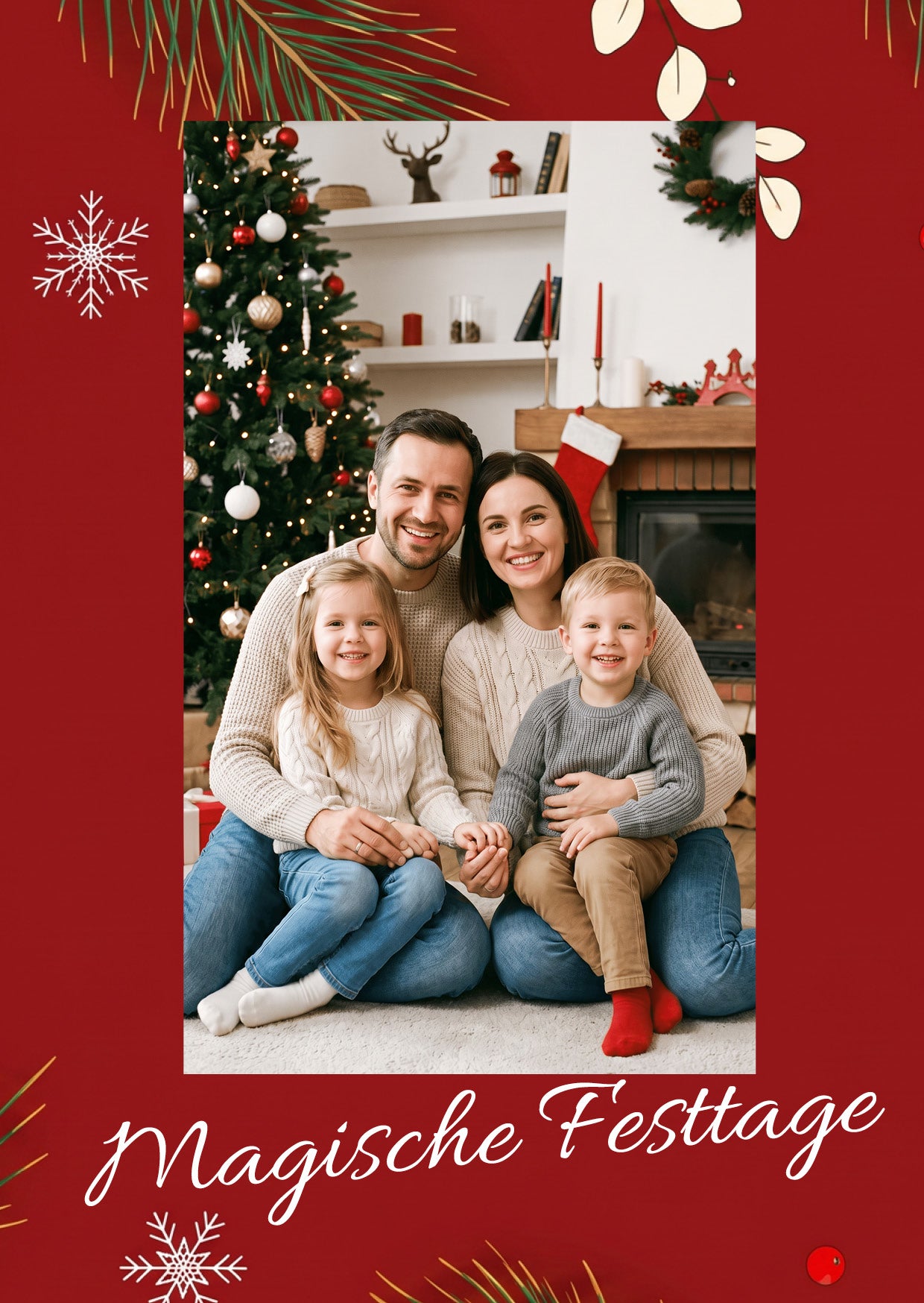 Weihnachtskarte personalisiert – „Festtagsliebe“ mit Foto rot