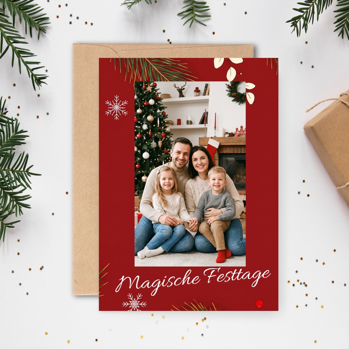 Weihnachtskarte personalisiert – „Festtagsliebe“ mit Foto rot
