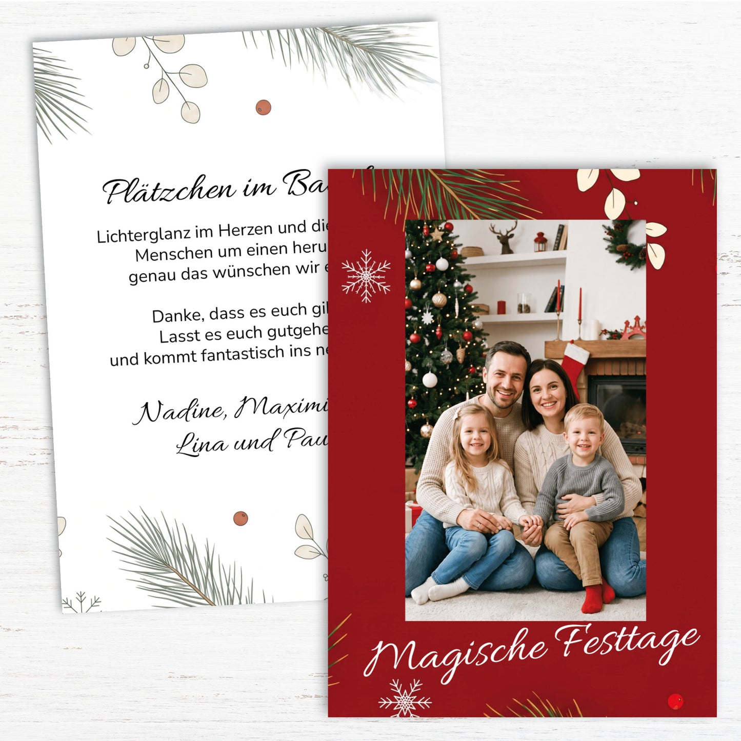 Weihnachtskarte personalisiert – „Festtagsliebe“ mit Foto rot