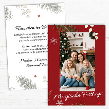 Weihnachtskarte personalisiert – „Festtagsliebe“ mit Foto rot