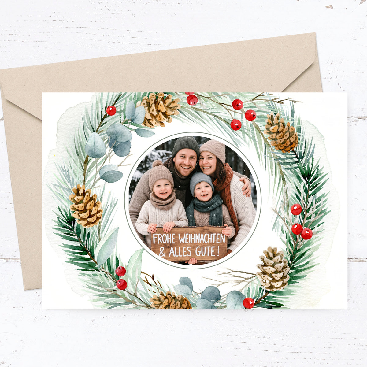 Weihnachtskarte personalisiert – „Wintergrün“ mit Foto