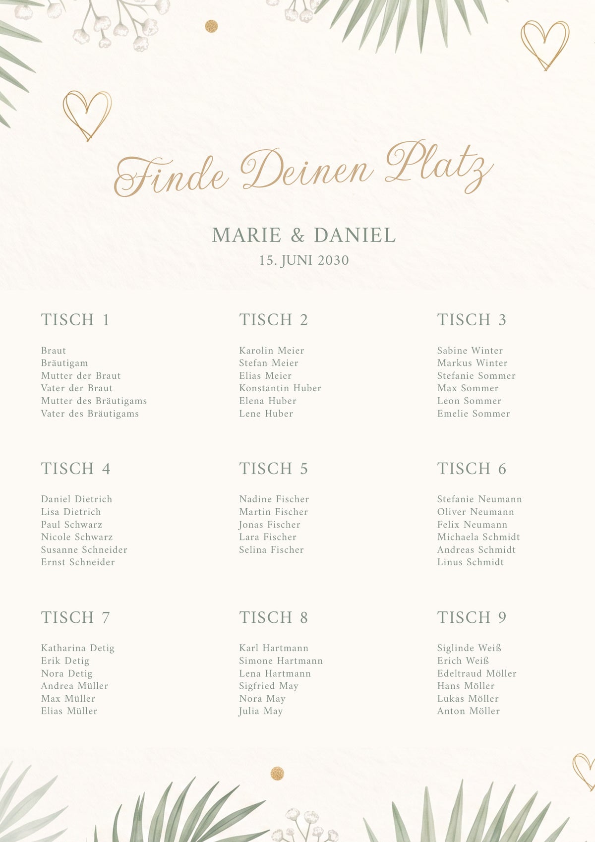 Sitzplan Hochzeit „Botanical“ – Personalisierter Sitzplan DIN A2