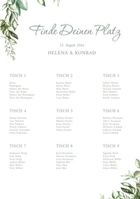 Sitzplan Hochzeit „Greenery“ – Eleganter Sitzplan im botanischen Stil DIN A2