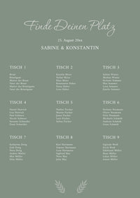 Sitzplan Hochzeit „Olive“ – Personalisierter Sitzplan DIN A2