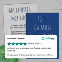Einladung zum 70. Geburtstag: Da muss ich erst mal ´ne Nacht drüber feiern - Individuelle Einladung - Kundenbewertung 