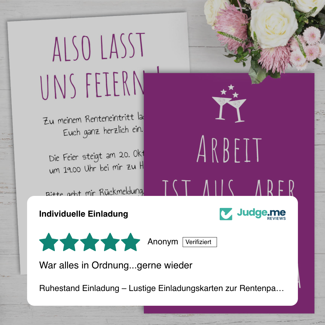 Ruhestand Einladung – Lustige Einladungskarten zur Rentenparty mit Prosecco Spruch - Individuelle Einladung