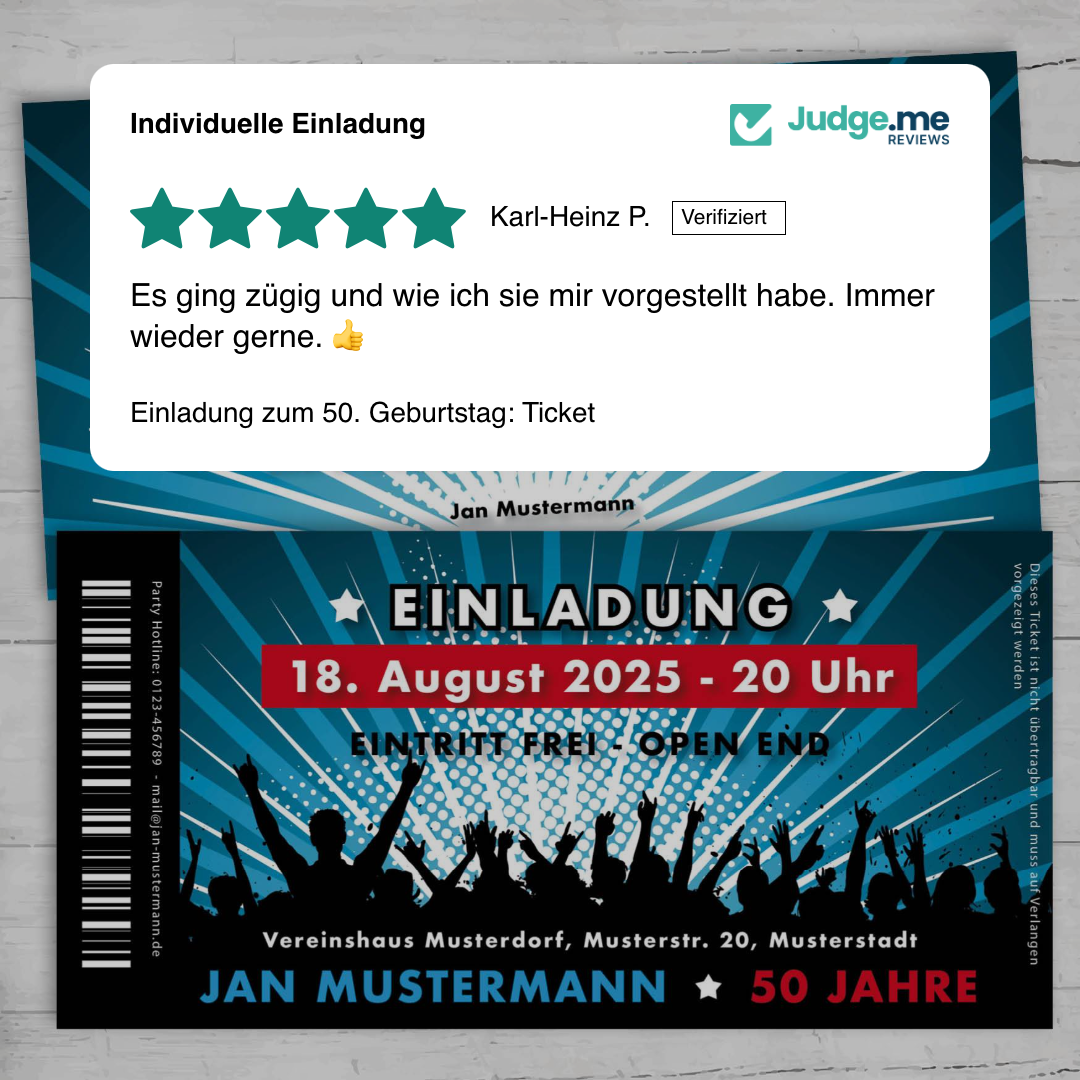Einladung zum 50. Geburtstag: Ticket - Individuelle Einladung