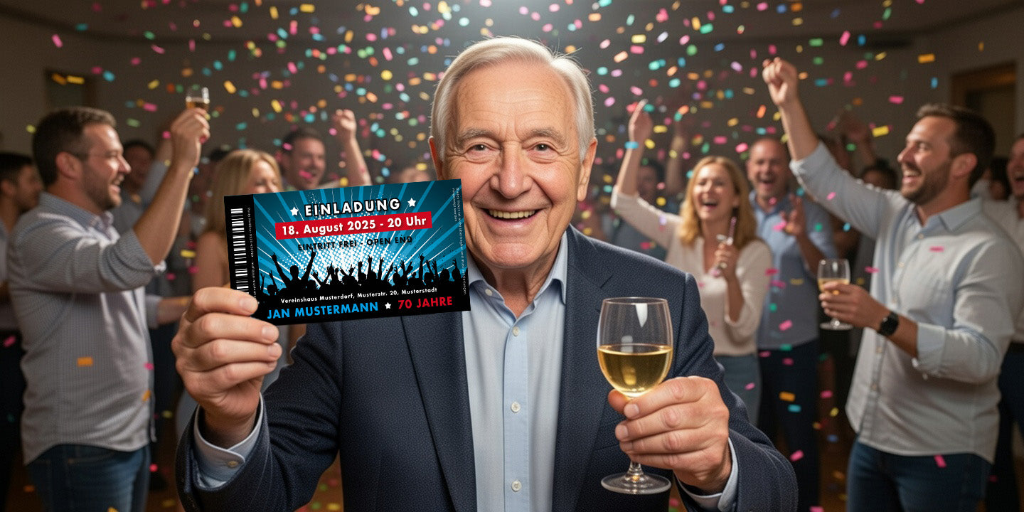 Einladung zum 70. Geburtstag: Ticket - Individuelle Einladung