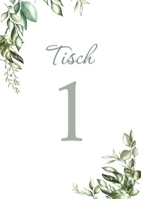 Tischkarten Hochzeit „Greenery“ – Tischnummern passend zum Sitzplan
