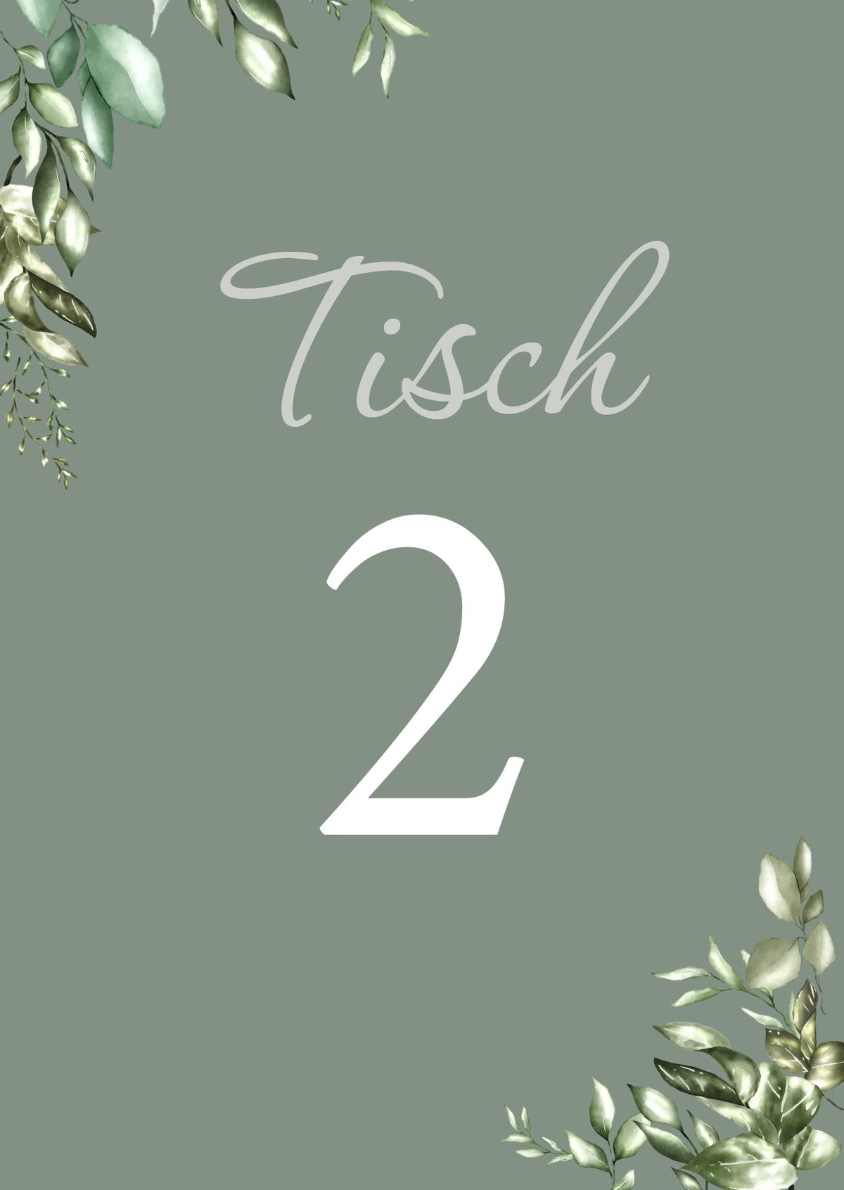 Tischkarten Hochzeit „Greenery Oliv“ – Tischnummern passend zum Sitzplan