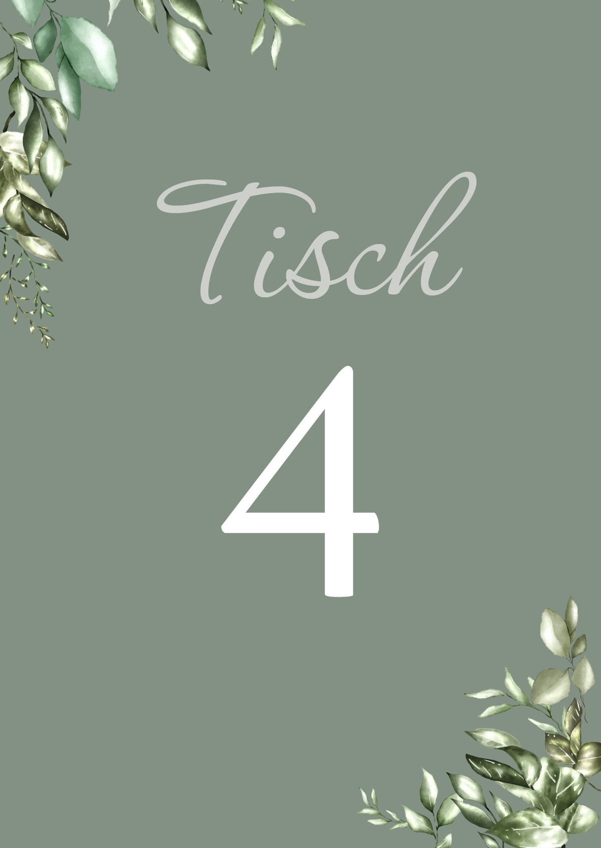 Tischkarten Hochzeit „Greenery Oliv“ – Tischnummern passend zum Sitzplan