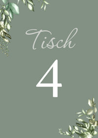 Tischkarten Hochzeit „Greenery Oliv“ – Tischnummern passend zum Sitzplan