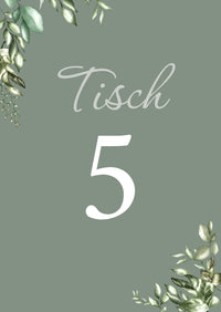 Tischkarten Hochzeit „Greenery Oliv“ – Tischnummern passend zum Sitzplan