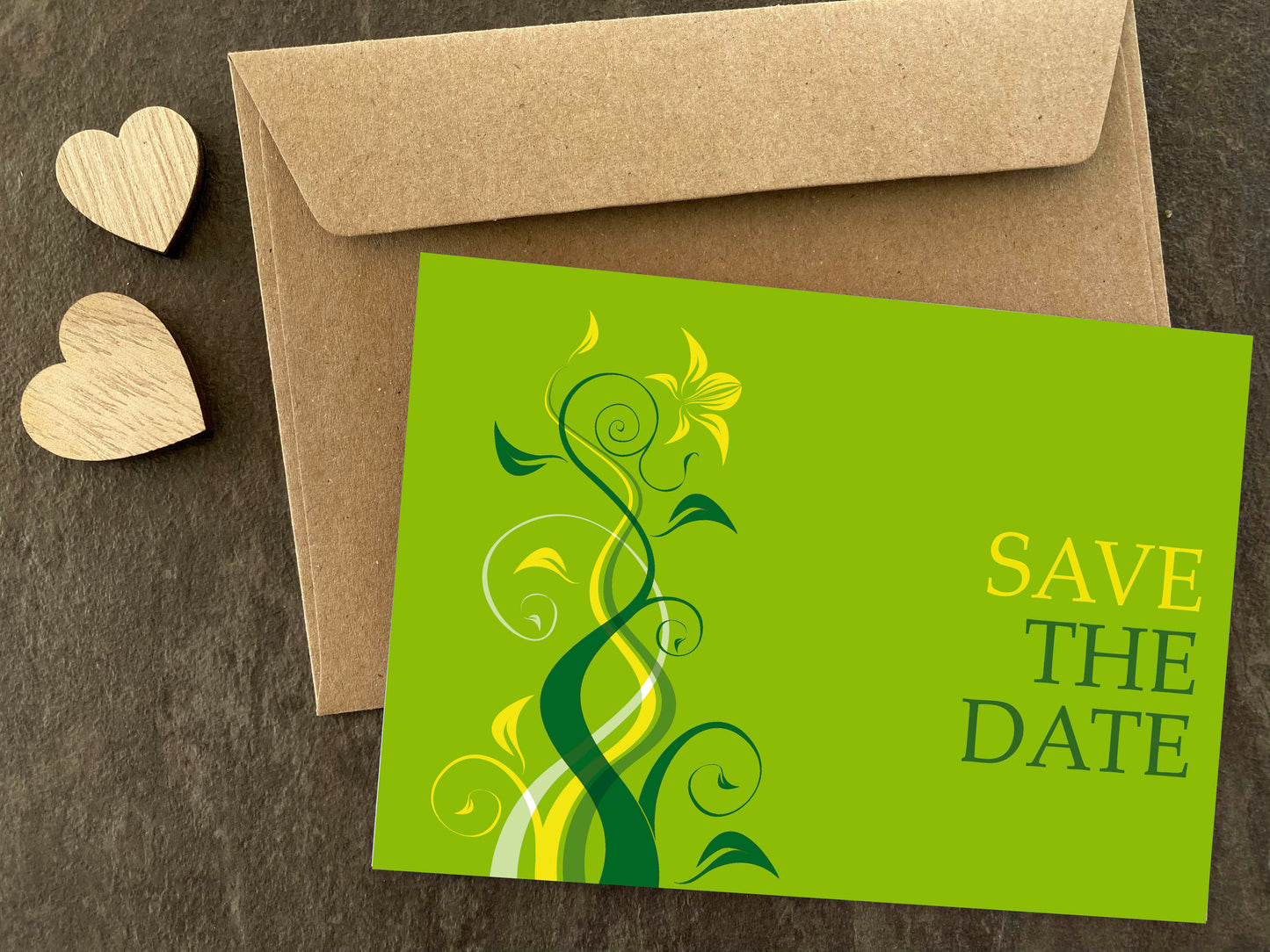 Save the Date Karten Hochzeit – Romantische Karte mit Blumenranken Motiv Grün - Individuelle Einladung