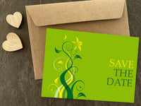 Save the Date Karten Hochzeit – Romantische Karte mit Blumenranken Motiv Grün - Individuelle Einladung