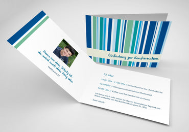 Einladung zur Konfirmation: Streifenmuster blau Individuelle Einladung