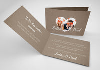 Einladungskarte zur Hochzeit: Rustikal mit Herzfoto