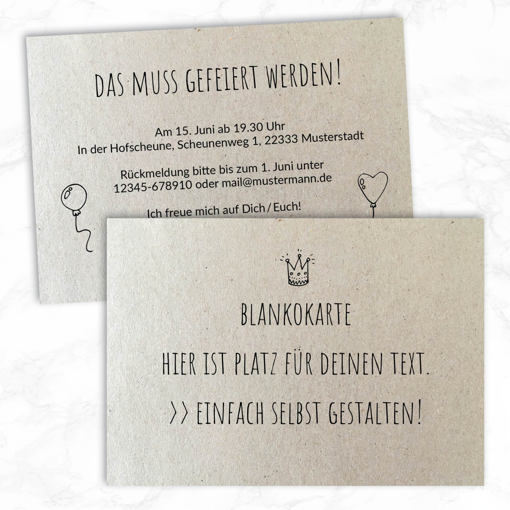Blankokarte - DIN A6 Querformat mit Naturpapier Hintergrund Individuelle Einladung