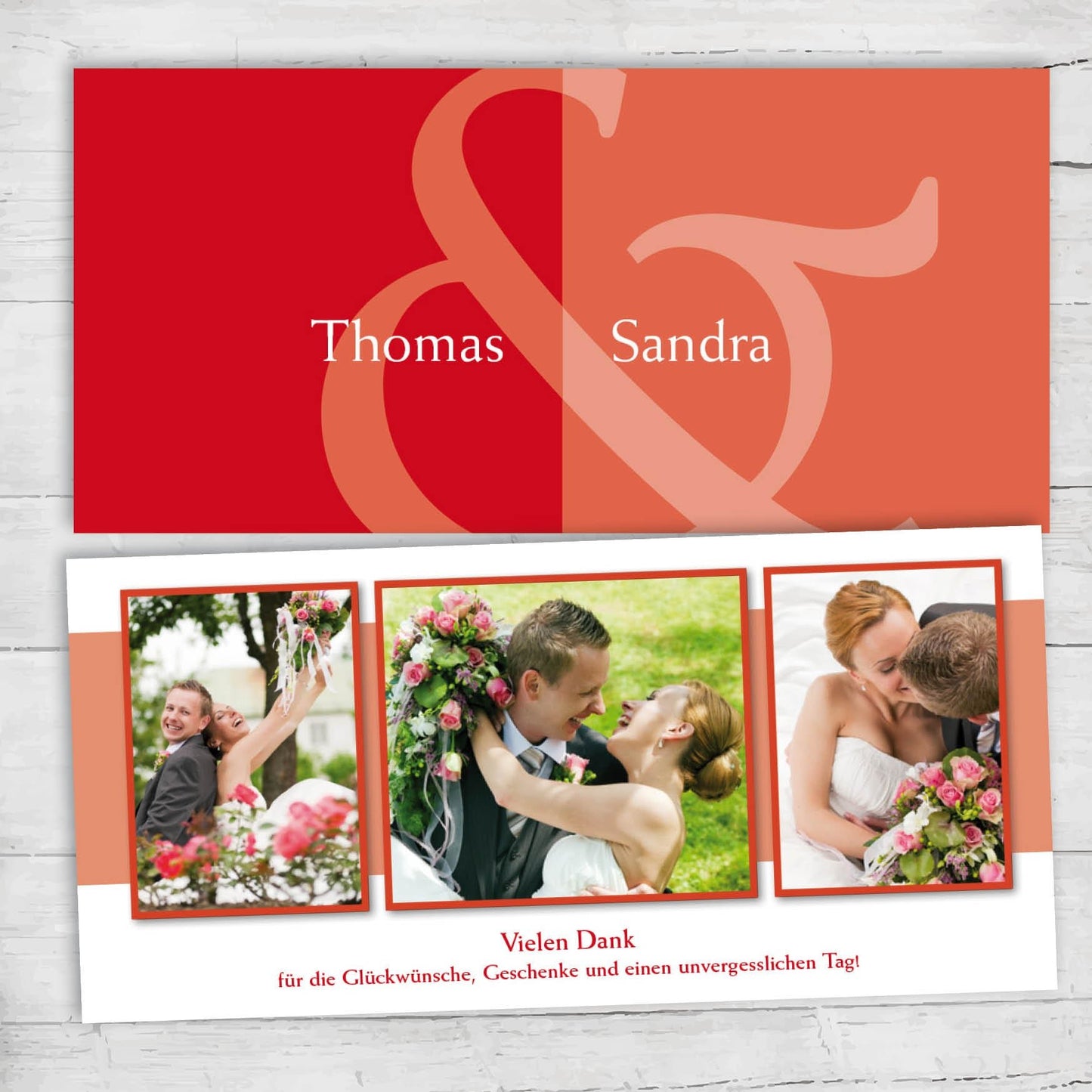 Danksagungskarten zur Hochzeit: Namen in Rot Individuelle Einladung