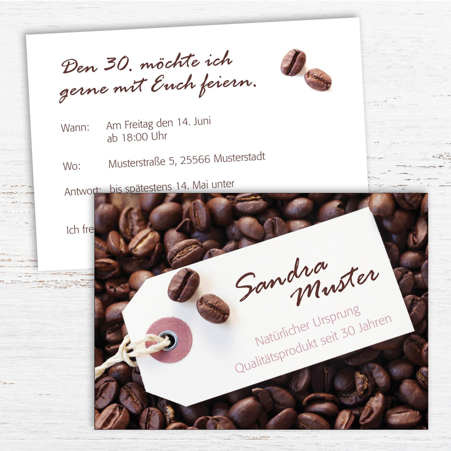 Einladung zum 30. Geburtstag: Kaffee Bohnen Individuelle Einladung