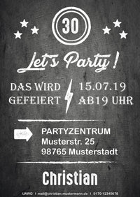 Einladung zum 30. Geburtstag: Let´s Party Individuelle Einladung