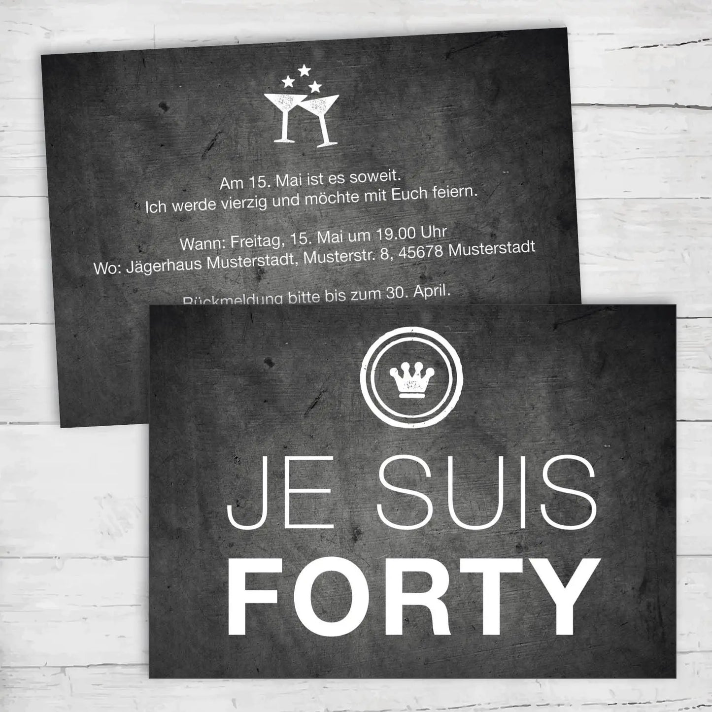Einladung zum 40. Geburtstag: JE SUIS FORTY - Individuelle Einladung
