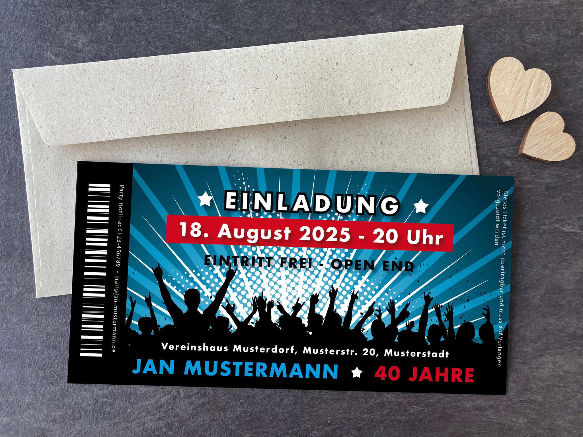 Einladung zum 40. Geburtstag: Konzert Ticket – Individuelle Einladung