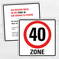 Einladung zum 40. Geburtstag: Verkehrsschild 40 Zone - Individuelle Einladung
