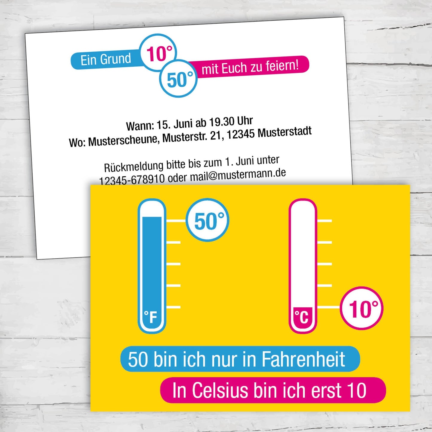 Einladung zum 50. Geburtstag: 50 Fahrenheit