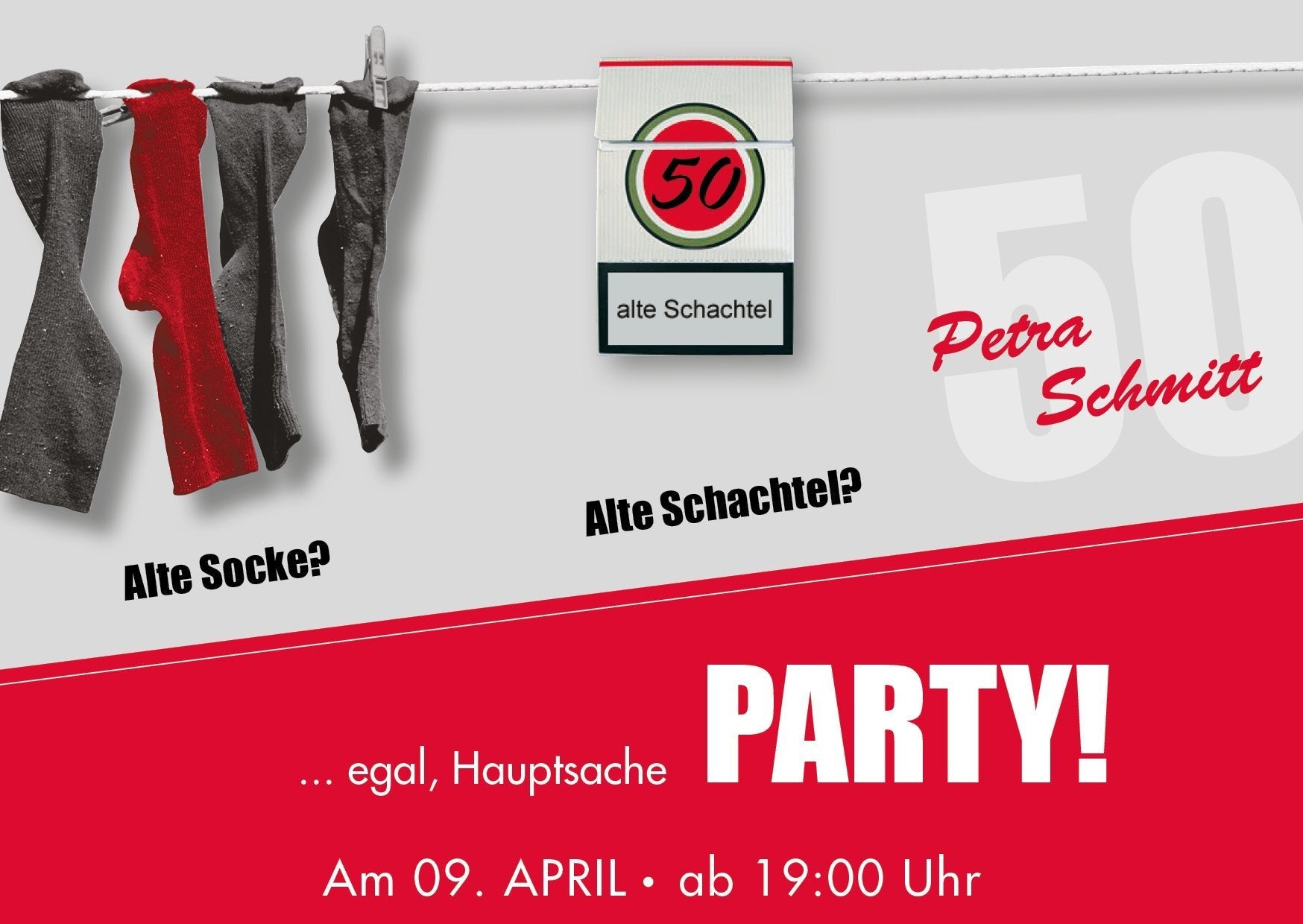 Einladung zum 50. Geburtstag: Alte Socke, Alte Schachtel Individuelle Einladung