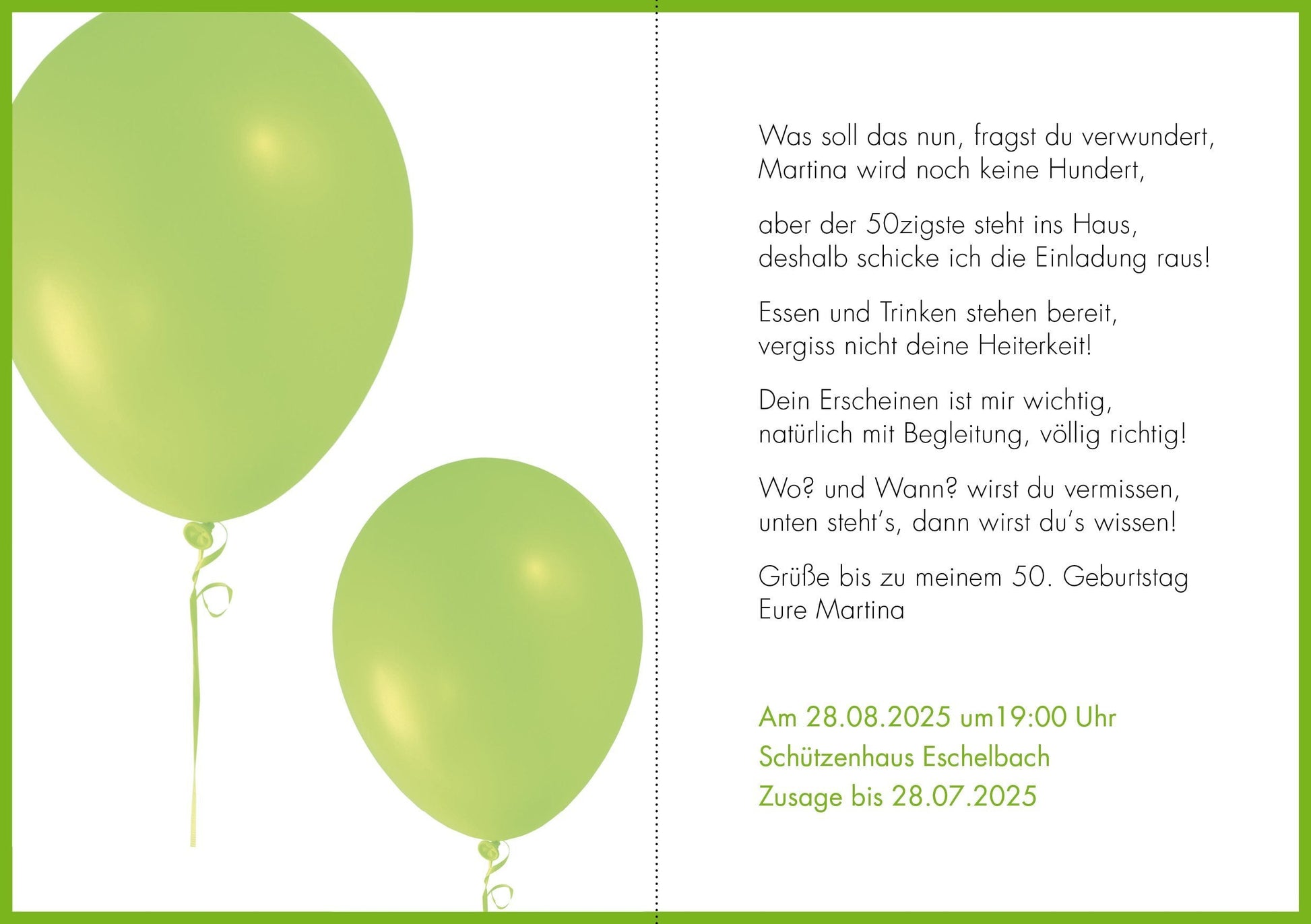 Einladung zum 50. Geburtstag: Ballon Individuelle Einladung