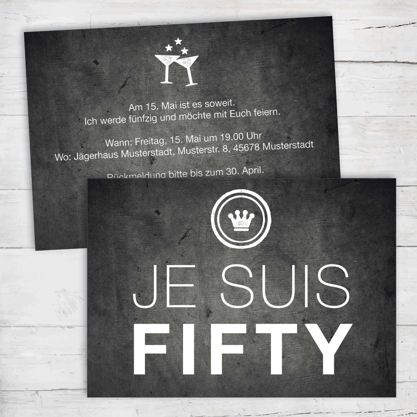 Einladung zum 50. Geburtstag: JE SUIS FIFTY Individuelle Einladung