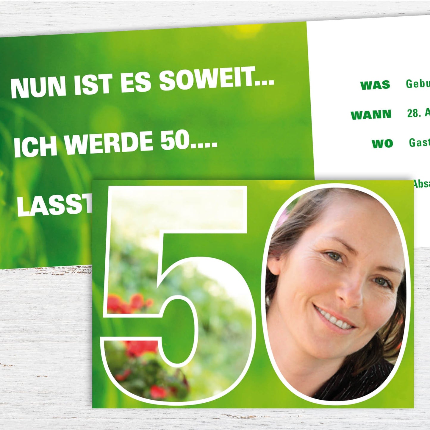 Einladung zum 50. Geburtstag: Zahl 50 mit Foto