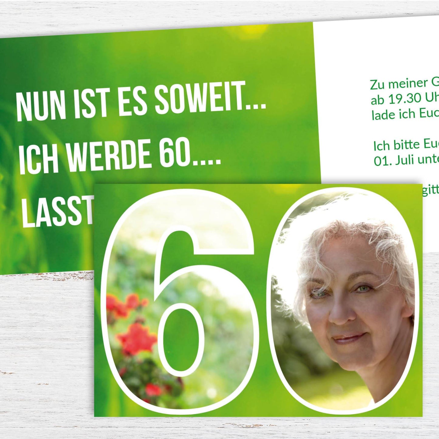 Einladung zum 60. Geburtstag: Zahl 60 mit Foto Individuelle Einladung