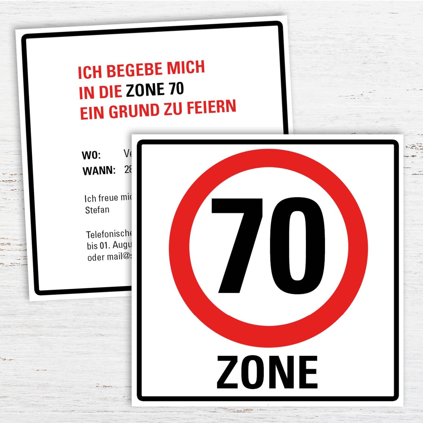 Einladung zum 70. Geburtstag: Verkehrsschild 70 Zone
