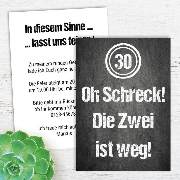 Einladung zum Geburtstag Oh Schreck! Die Zwei ist weg! Individuelle