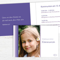 Einladung zur Kommunion: Streifenmuster violett