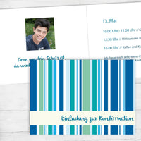 Einladung zur Konfirmation: Streifenmuster blau Individuelle Einladung
