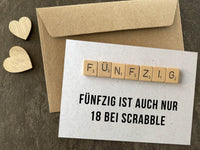 Glückwunsch - Postkarte: Scrabble 50 Individuelle Einladung