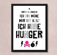 Kunstdruck Poster "Langweilig Hunger Müde" - Individuelle Einladung