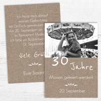 Rustikale Einladung zum 30. Geburtstag mit Foto Individuelle Einladung