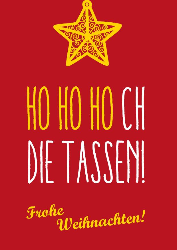 Weihnachts - Postkarte: HO HO HOch die Tassen! - Individuelle Einladung